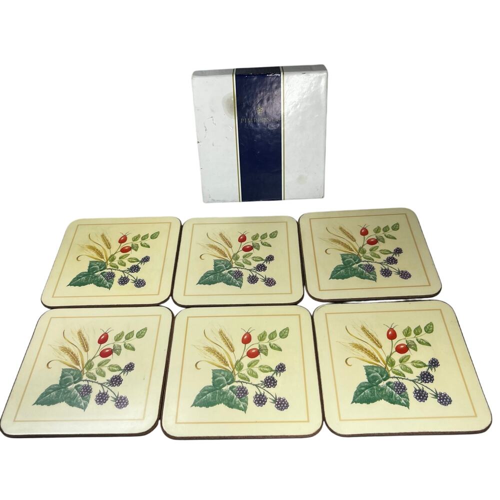 Pimpernel Cork Coasters “Harvest Home” 4"x4" Blackberries, Wheat, and Rose Hips